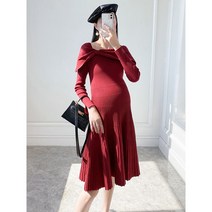 임산부 니트 원피스 블랙 리본 오프숄더 하객룩 모임