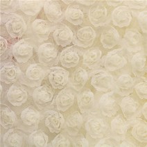 130cm x 45cm 다채로운 쉬폰 장미 자수 의류 소재 입체 배경 레이스 원단 린넨코튼원단, 45X130cm, 15 Beige