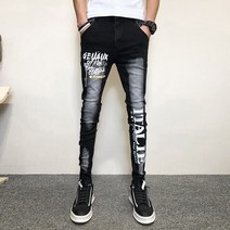 남자슬림일자 데님 바지남자 스키니핏 스판 트렌드 플라워 프린팅 몸빼 사회인 2420855659