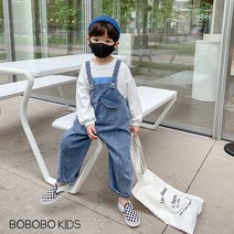 뽀뽀뽀 아동복 유아 언발포켓 멜빵 바지 키즈 남아 여아 구제 청 데님 팬츠 통바지