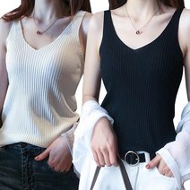 리빙초이스 여성용 브이넥 골지 나시 2종 세트