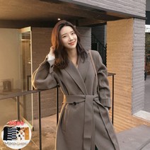 여성용 클래식 롱 코트 울 겨울 + 양말 증정