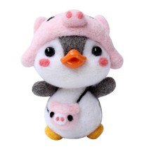 사랑스러운 Felting Felted 동물 Felting 스타터 키트 초보자 기본 도구가있는 미술 프로젝트 6x4.5cm, 양모, 돼지
