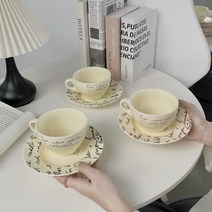 루빈 레트로 레터링 컵&소서 커피잔 세트 자체제작, 레드