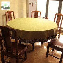 대형 고급 인용식탁보 원형테이블보, 연두색 무늬, 지름 240cm 원
