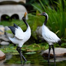 두루미 새 미니 조형물 모형 연못 장식 정원 소품, 대형날개두루미