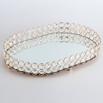 반달트레이 자개쟁반 투명 가죽 플로팅 트레이 Golden jewelry storage box tray glass mirrored crystal Cosmetic make up 홈, 가운데