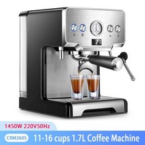 더치커피 메이커 콜드브루 드립스테이션 CRM3605 커피 머신 홈 15bar 에스프레소 1450W 반자동 펌프 타입 카푸치노 밀크 버블, 220V+EU+11-16컵