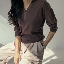 어반프랑 여성용 듀엘 카라 골지 비스코스 브이넥 7부 니트