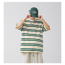 코라디오 남녀 공용 캐주얼 스트라이프 커플 반팔 티셔츠 XP-2334