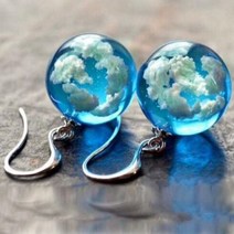 스카이 블루 클라우드 볼 귀걸이 여자 창의적인 유리 라운드 쥬얼리
