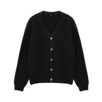 Bold Rib V neck Knit Cardigan - Black