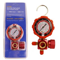 매니폴드 게이지 압력 게이지 매니폴드 압력계 빨간색파란색 도구 에어컨 r410a r22 r134a r404a 냉매용 3방향 단일 밸브, 빨간색