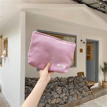 솔리드 컬러 코듀로이 화장품 가방 클러치 백 대형 메이크업 어 주머니 여성 귀여운 세면 용품 뷰티 케이스, [08] Lotus 핑크