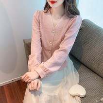 트렌디한 여성복 가을 상의 여근감 우아 지성 블라우스