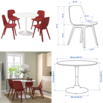 이케아 4인용 식탁세트 DOCKSTA 독스타/ODGER 오드게르 테이블+의자4 화이트/레드 103 cm