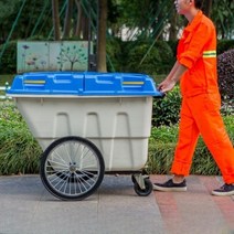 대형 쓰레기 카트 대용량 업소용 이동식 청소 트럭 플라스틱 휴지통 수거, 01.초록색 400L