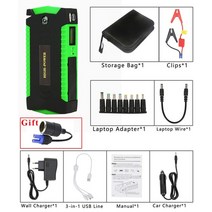 차량용 점프 스타터 캠핑 보조 배터리 점퍼 high capacity 16000mah 시동 장치 부스터 12v 휴대용 자동차 케이블 power bank car starter, 초록