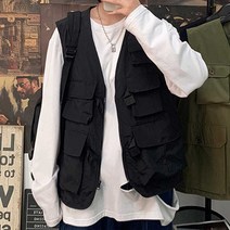 남자 레이어드룩 아우터 주머니 많은 조끼 힙합 자켓