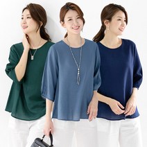 우일패션 여성용 인견 솔리드 반팔 블라우스