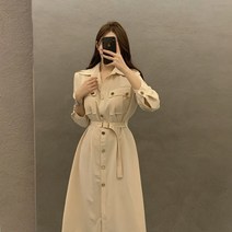 [레티고] 여성 루즈핏 포켓 버튼 롱 원피스