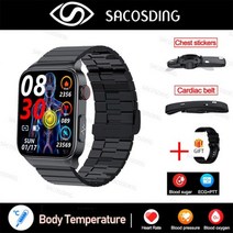 호환 무채혈 혈당측정기 2022 새로운 혈당 스마트 워치 심전도 모니터 혈압 체온 Smartwatch IP68 방수 피트니스 트래커 스마트시계, 10 Steel Black B set