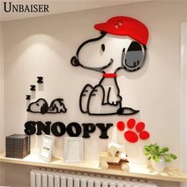 UNBAISER 스누피 강아지 3D 아크릴스티커 아크릴 3D 스티커 포인트 벽장식, C
