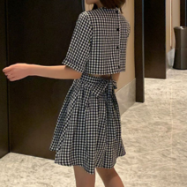 오너클랜 뒷트임 체크패턴 미니 원피스 뒷지퍼 스트링 캐주얼