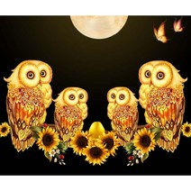 MJS 보석십자수 50 x 40 cm 캔버스형 세트 (비즈함 증정) BSX10, 황금부엉이 일가족