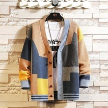 남자 겨울 사무실가디건 니트 정장 가디건 새로운 용 화려한 스웨터 스플 라이스 브이넥 웨어 대형 재킷