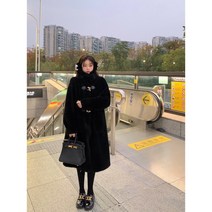 무스탕 리폼 떡볶이 코트 버클 과립 양모 미디 길이 두꺼운 모피 양털 여성 겨울