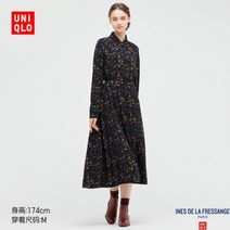 유니클로 [디자이너 콜라보] 여성 프렌치 셔츠 프린트 원피스 (긴팔) 445627
