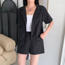 여성 봄 여름 린넨 크롭 데일리 반팔 자켓