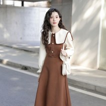 인형넥 롱원피스 드레스 얌전한 교회 오피스룩 상견례 결혼 하객룩 버튼 진주 새내기 신상품 입학 귀여운