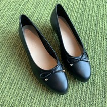 작구요 소가죽 검정 리본 플랫슈즈 3cm