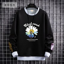 Bybonu/ 맨투맨 가을 남성 트렌드 긴팔 티셔츠 루즈한 라운드 자수 위에 옷 입기 XZ22 A10