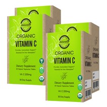 유기농 비타민C USDA 인증 프리미엄 오가닉 비건 비타민씨 고함량 항산화 영양제 1개월분 무첨가물 개별포장 유기농 아세로라 파슬리 해바라기씨앗, 30정 x 4개