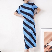 플리츠 주름 C320 원피스 블루 블랙 사선 여름 드레스 미우새 옷 학부모 룩 20대 30대 40대 50대 60대 여자