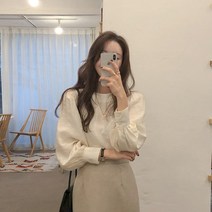 퍼프블라우스 라인 여성 프릴 여름 소매 블라우스 버블 긴팔 홍콩 스타일 셔츠 전문 디자인 감각 기질 세련된 초봄 틈새 탑