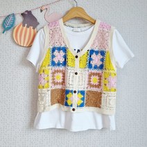 해바라기 꽃 손뜨개 조끼 사계절 니트 베스트