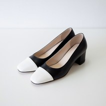 르본디 여성용 스퀘어 펌프스힐 투톤 배색 미들 구두 5.5cm