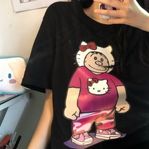 키티 퉁퉁이 오버핏 반팔 여름 루즈핏 티셔츠