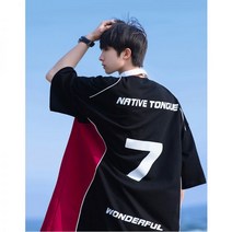 루즈핏 박시 티셔츠 힙합 레이싱 오토바이 팀복 슈트 반팔 남성 아메리칸 레트로 오버사이즈 하이 스트리트 조수 브랜드 320g 헤비 속건 7분할 슬리브 여름