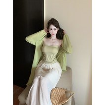 리얼 샷 리얼 가격의 부드러운 바람 선 스크린 롱 카디건 외부 카미솔 루즈 스커트 여성 슈트