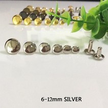 리벳 단추 양면 가시메 알 100set 금속 더블 캡 스터드 라운드 네일 버튼 40, 은, 12x12mm