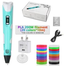 3d펜 스팀 매직 프린터펜 인쇄 DIY 드로잉 LCD 디스플레이 10 색 50 미터 PLA 필 라 멘 트 스마스 생일 선물 위한, 47 B 200M PLA UK-plug