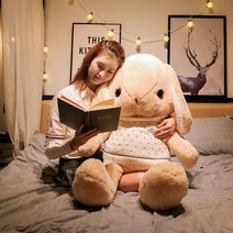 토끼 인형 봉제 캐릭터 쿠션 선물 바디필로우 안고자는 대형 오가닉 애착 인형 105cm, 갈색 토끼 화이트 도트 스웨터
