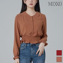 미쏘 브이넥 스모크밴딩 블라우스 MIWBL9T2QR
