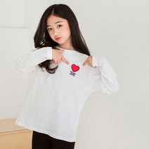 써클 여아 아동 주니어 면 긴팔 하트 프린팅 티셔츠