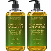 MAJESTIC PURE Arnica Sore 근육 마사지 오일 바디용 - 라벤더와 카모마일 에센셜 오일이 함유된 최고의 천연 테라피 따뜻함 이완 관절 및 마사지 236.6m, 8 Fl Oz (Pack of 2)